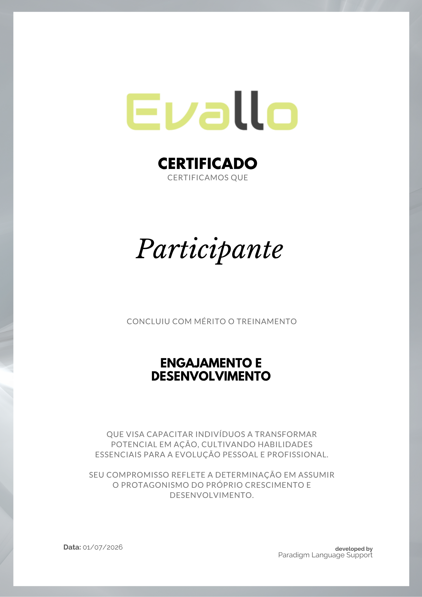 Modelo de certificado Evallo